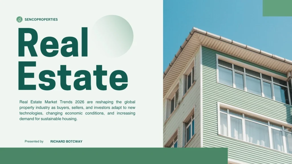 Real Estate Market Trends 2026 are reshaping the global property industry as buyers, sellers, and investors adapt to new technologies, changing economic conditions, and increasing demand for sustainable housing.
